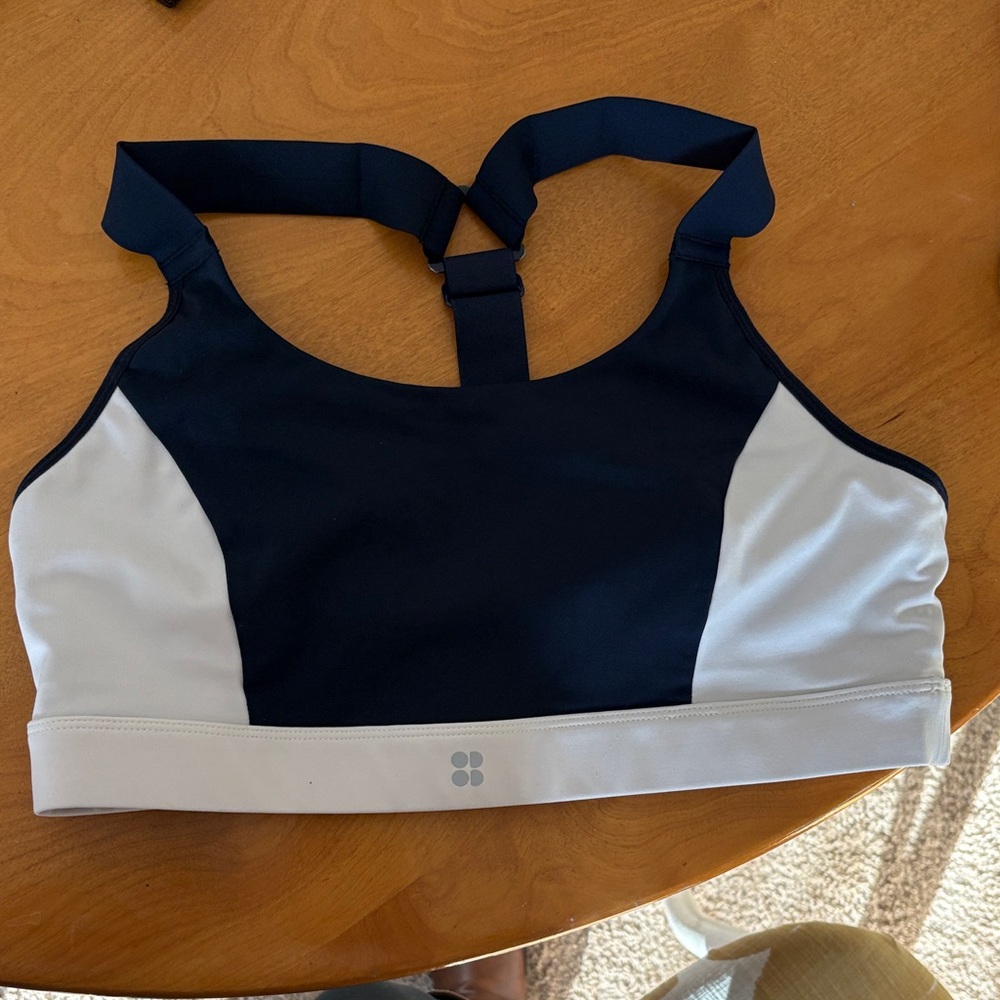 Sweaty Betty Navy and White Racerback Swim Top with Wide Straps